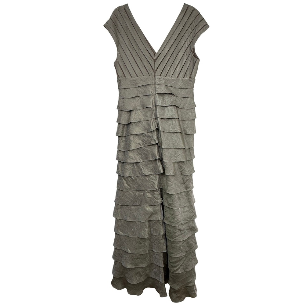 Adrianna Papell Gown Women 14 SAGE Tiered Ruffle V-Neck Formal MAXI Dress - Picture 8 of 12